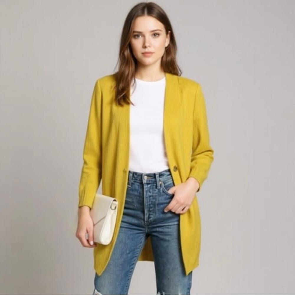 LOVERS + FRIENDS Bright Yellow Women's Ribbed Open Cardigan Sweater Size Medium
